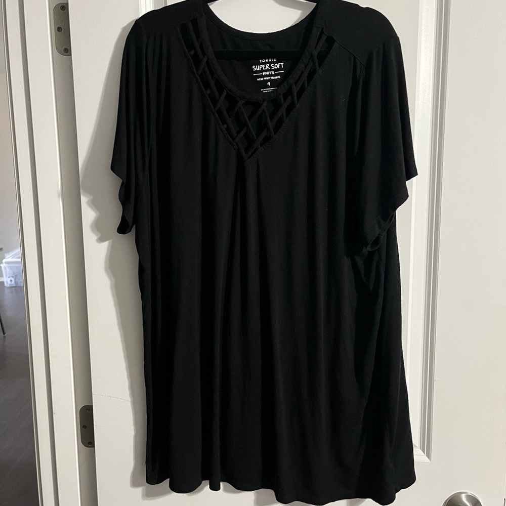 Torrid Black Lattice Neck Top